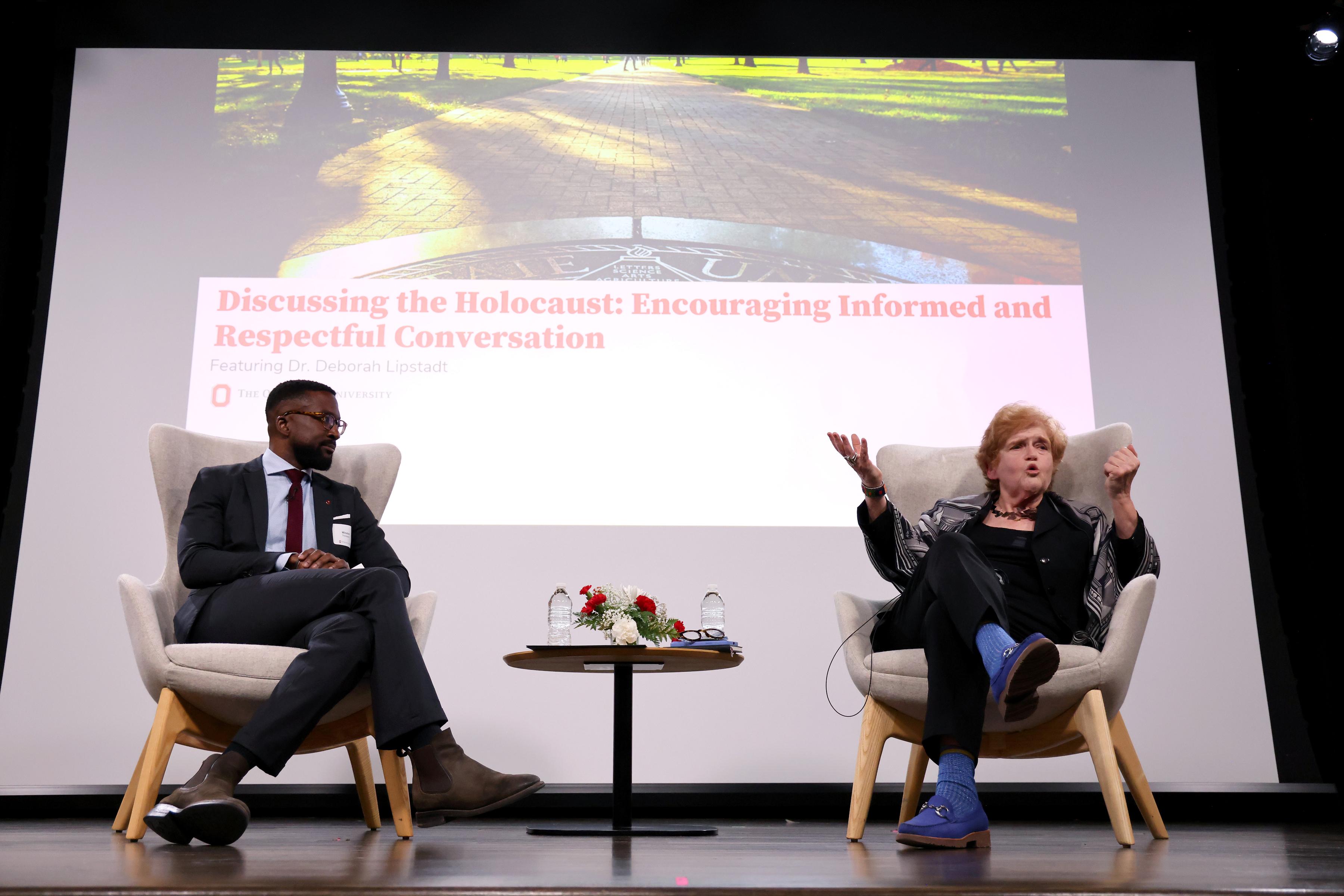Dr. Thompson hosts fireside chat with Ambassador Lipstadt.